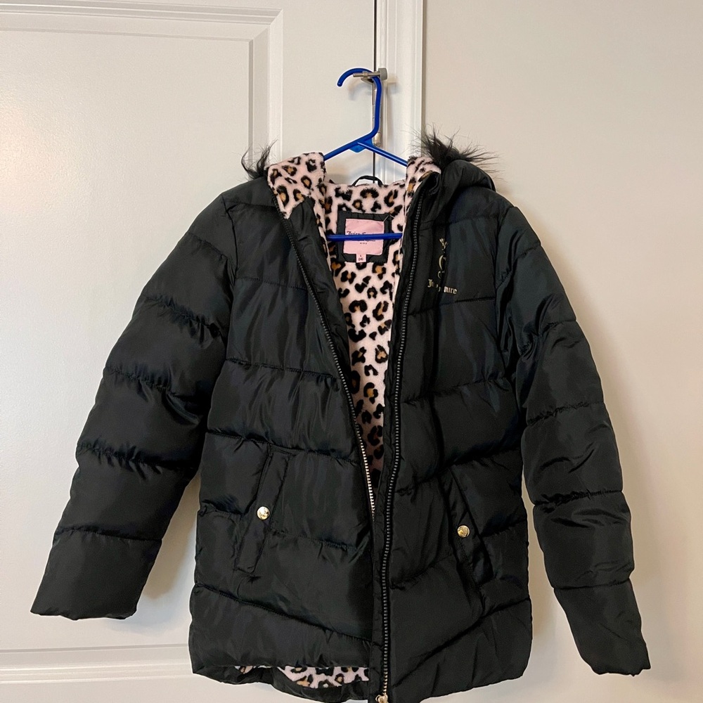 Juicy Couture Black Puffer Jacket with Leopard Print
